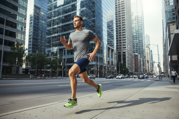 a man running in the city